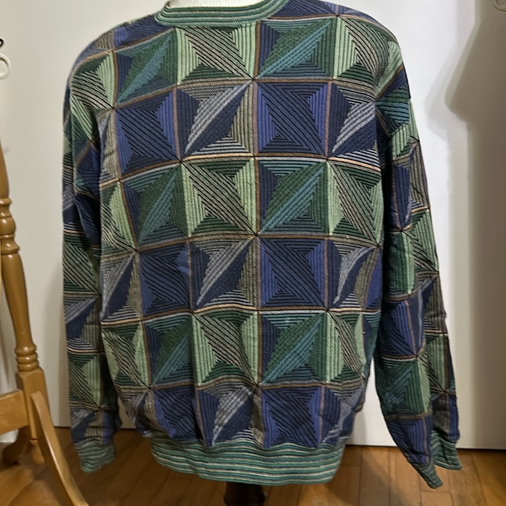 Jhane Barnes Multicolor Geometric Pattern Lightweight Pullover Sweater, Large
